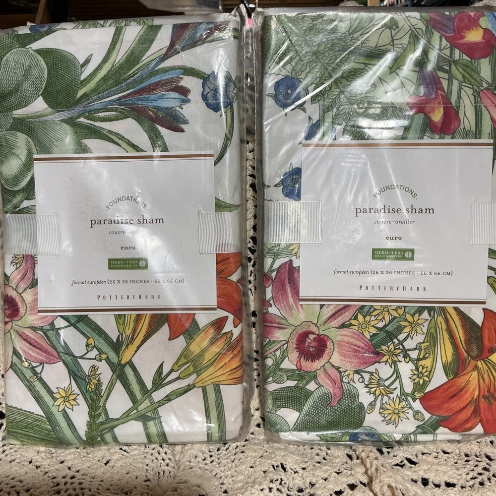 Pottery Barn Paradise Sham Euro Set of 2 Multicolor Floral Cotton Botanical NEW